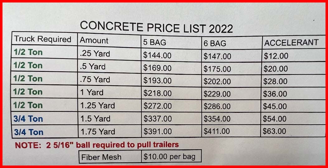 Concrete Fall Price List at Sandees Soil & Rock in Ogden, UT